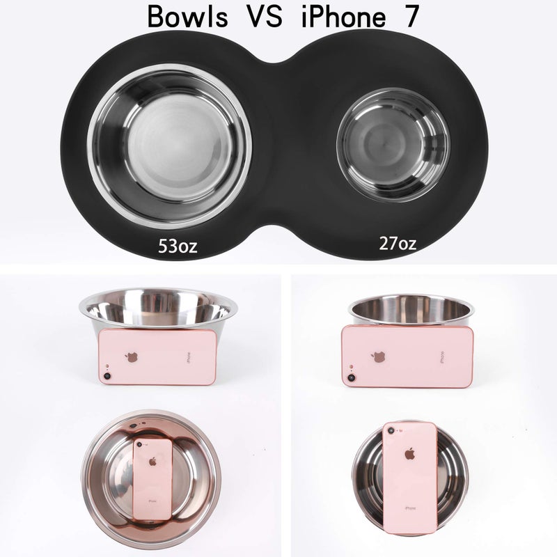 Yacee 100% Waterproof BPA Free Pet Dog Bowls2 Stainless Steelï¼ˆ53oz+27ozï¼‰ with 1.35â€œ Raised Edge Silicone Mat + Slow Feed Dog Water and Food Bowls for Feeding Small Large Dogs Cats Puppies (Black) - Image 4